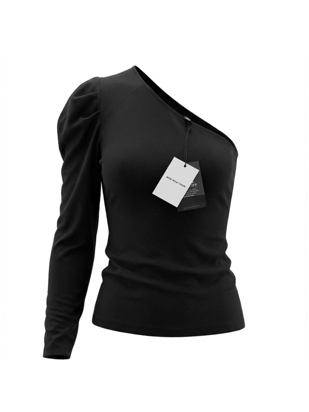 Who What Wear Black Asymmetrical Long Sleeve Top